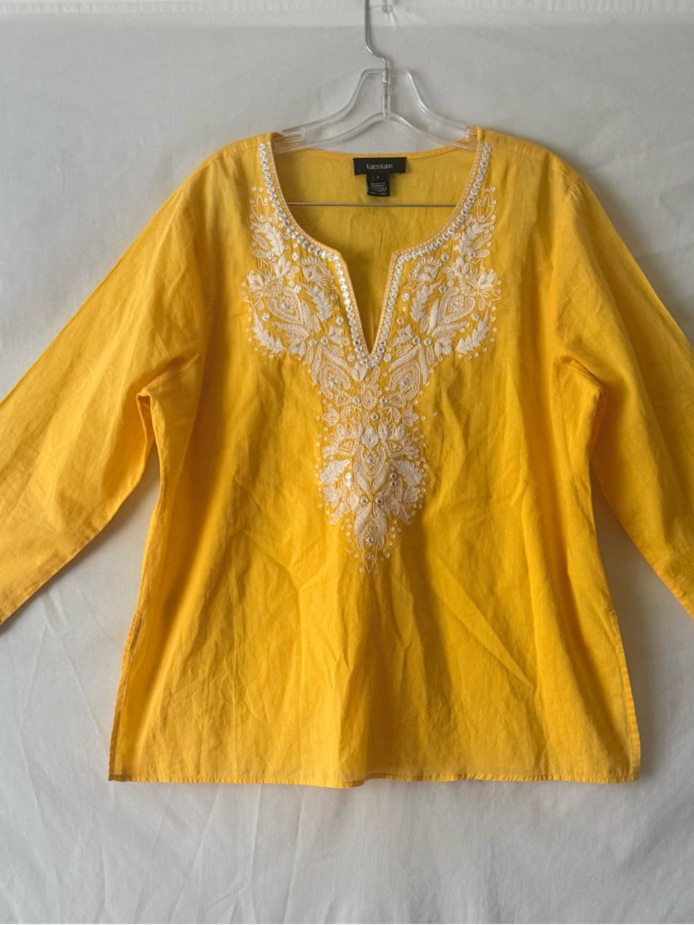 Karen Kane Yellow Embroidered V-Notch Tunic - Picture 2 of 6